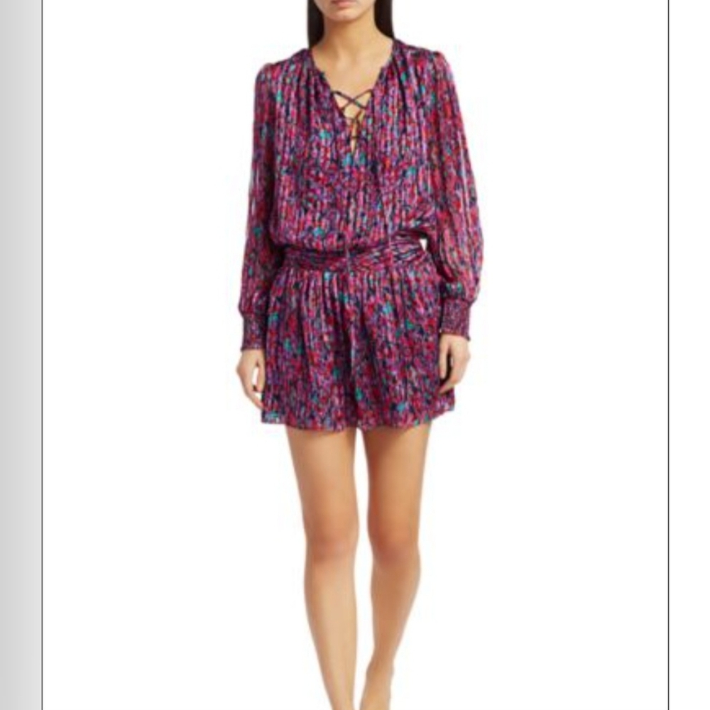 Ramey‎ Brook Dress Women’s Medium Gessie Silk Purple, Red & Teal Floral Peasant